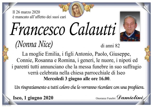 Messa funebre in onore del sig. Francesco Calautti