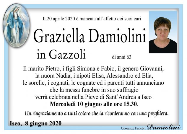 Messa in suffragio di Graziella Damiolini